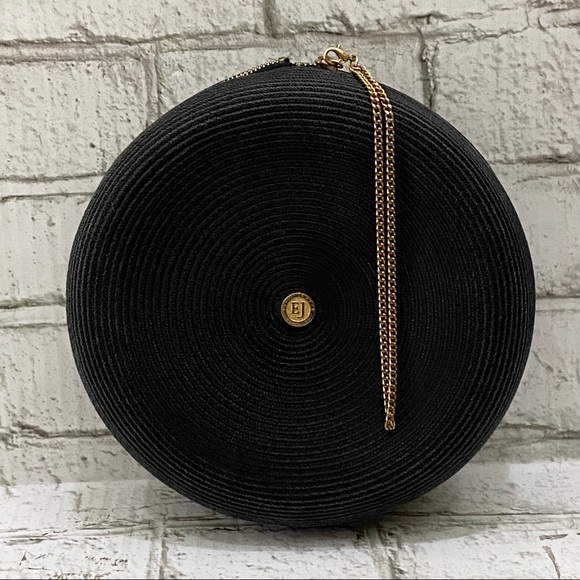 ERIC JAVITS Black Straw Woven 7.5” Round Wristlet - Picture 6 of 16
